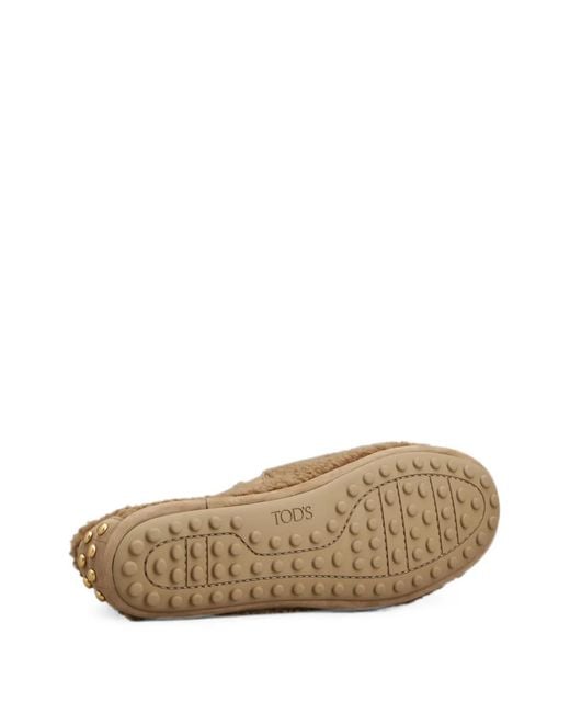 Tod's White Buckle-Strap Shearling Ballet Flats