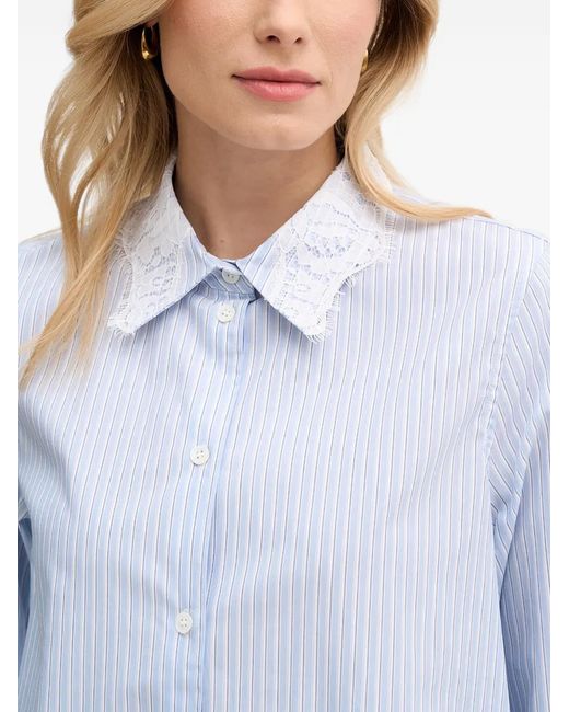 Mos Mosh Blue Elinda Lace-Trim Striped Shirt