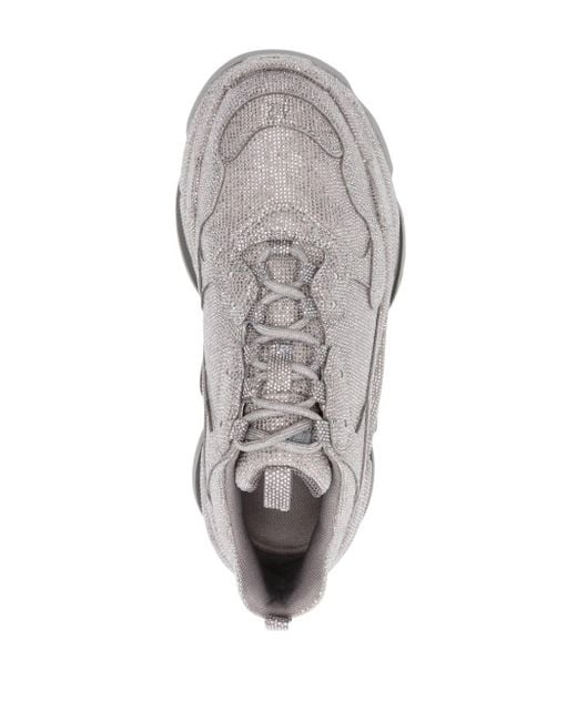 Balenciaga Gray Triple S Sneakers mit Strassverzierung