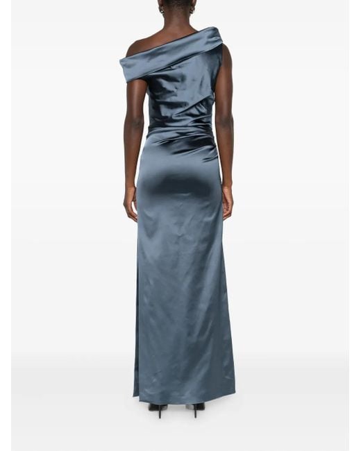 Max Mara Blue Draped Off-Shoulder Dress