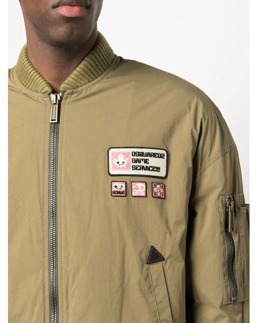 Logo Patch Zipped Bomber Jacket DSquared² de hombre de color Green
