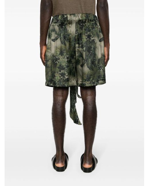 Roberto Cavalli Green Hawaii-print Silk Shorts for men