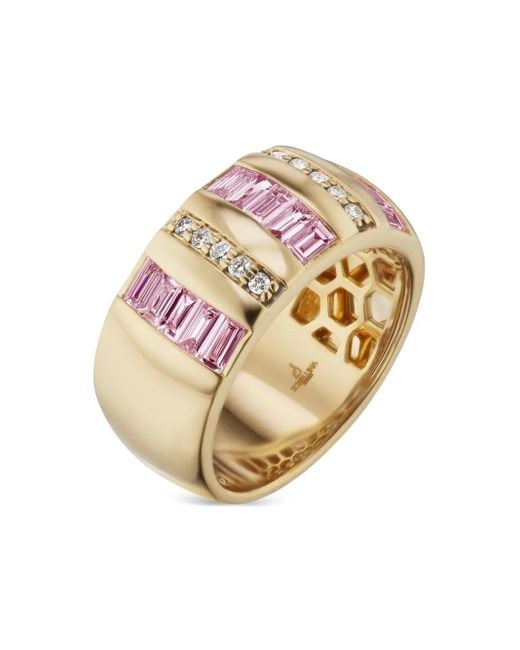 Anillo en oro amarillo de 18 ct con diamantes y zafiros Sorellina de color Pink