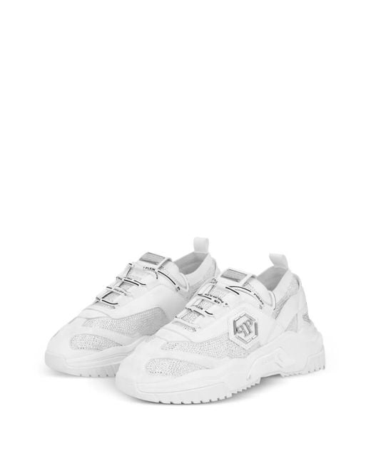 Philipp Plein White Strass Low-Top Sneakers
