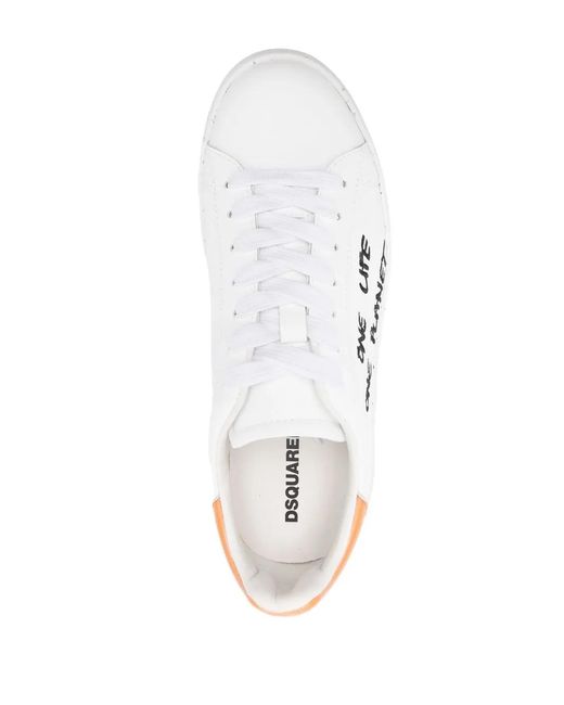 DSquared² White Slogan-Print Low-Top Sneakers