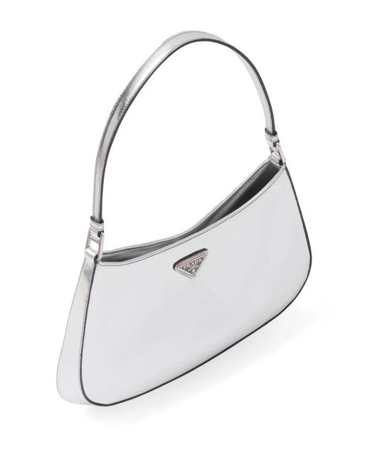 Prada White Cleo Brushed Leather Shoulder Bag