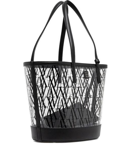 ARMANI EXCHANGE Black Transparenter Tote Bag mit Logo