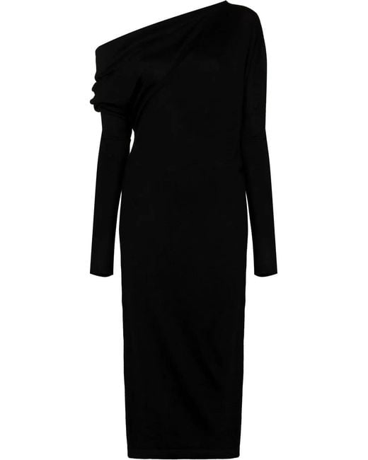 Tom Ford Black Off-the-shoulder Cashmere Midi Dress