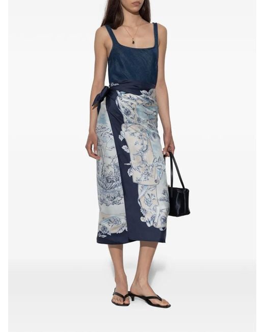 Ferragamo Blue Voyage-Print Silk Pareo