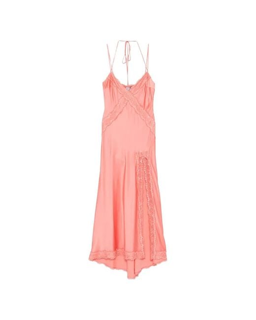 LES FILLES D'EVA Pink Lace-Trim Side-Slit Maxi Dress
