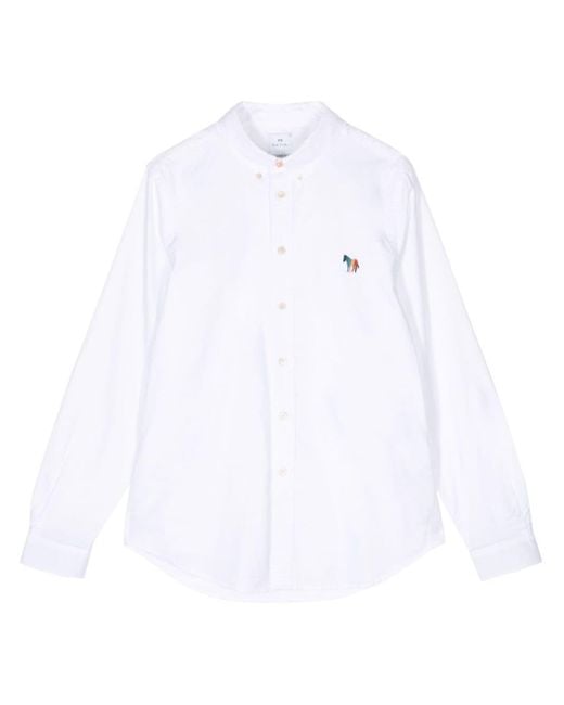 PS by Paul Smith White Zebra-embroidered Organic Cotton Shirt for men