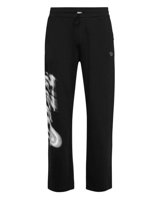 Philipp Plein Black Signature-Print Track Pants for men