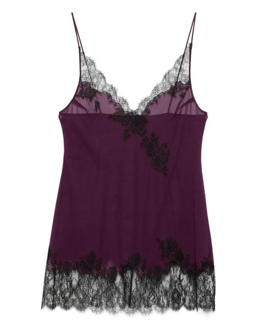 Carine Gilson リバーレース スリップドレス Purple