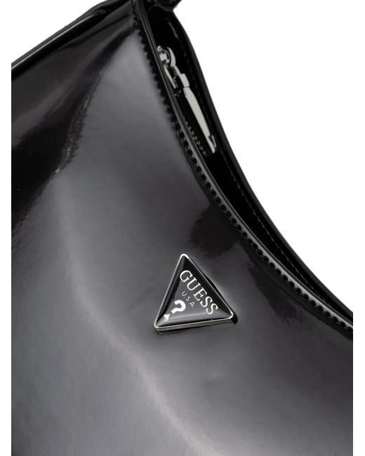 Guess Black Arnela Patent-Finish Logo-Plaque Shoulder Bag
