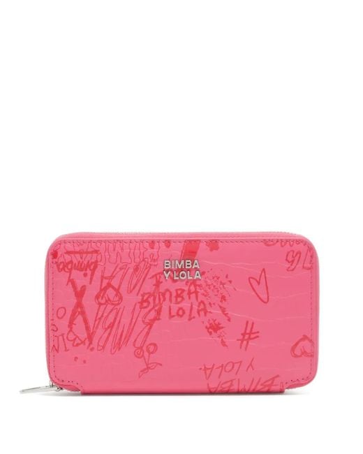 Bimba Y Lola Pink Logo Zip Wallet