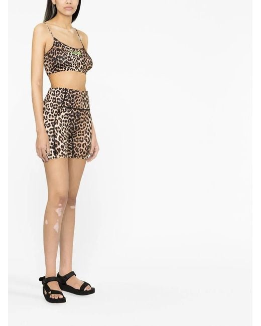 Ganni Metallic Leopard-Print Cropped Top