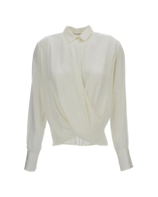 Q-WINS White Wrap-Front Long-Sleeve Shirt