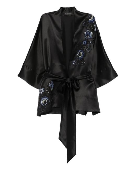 Carine Gilson Korte Badjas Met Geborduurde Raglan in het Black