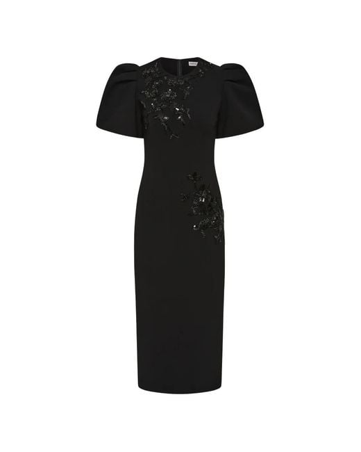 Rebecca Vallance Black Livia Puff-Sleeve Midi Dress