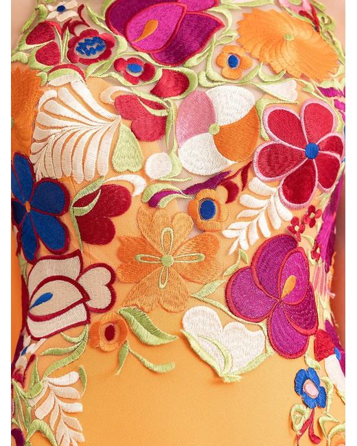 Gemy Maalouf Orange Mock-Neck Floral-Corset Maxi Dress