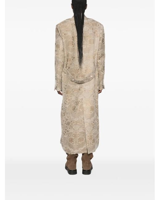 Uma Wang Natural Floral-Jacquard Double-Breasted Coat