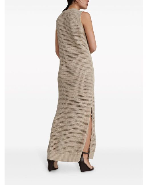 Brunello Cucinelli Natural Open-knit Cotton-blend Maxi Dress