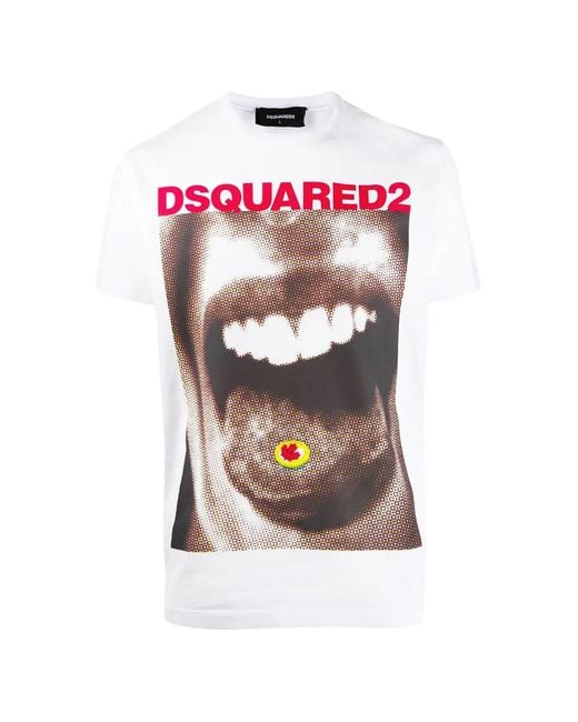 DSquared² White T-Shirt À Imprimé Bouche for men