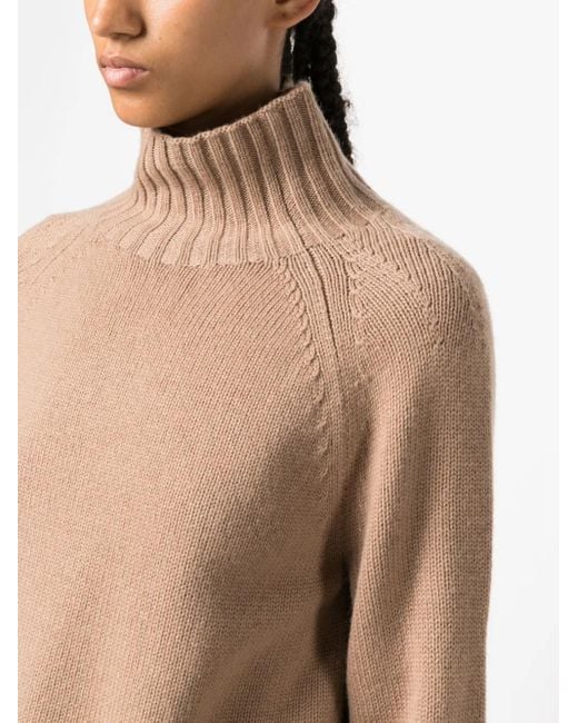 Max Mara Natural Ribbed-Knit High-Neck Knit