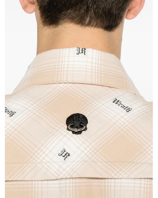 John Richmond White Check-Print Short-Sleeve Shirt for men