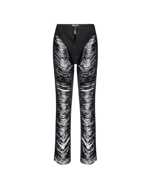 Elisabetta Franchi Black Nappa Leather Trousers With Fringes