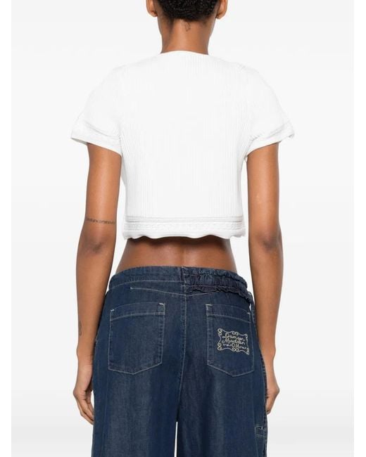Maje White Ribbed-Knit Cropped Top