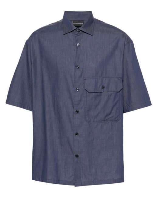 Emporio Armani Denim Overhemd Met Geborduurd Logo in het Blue voor heren