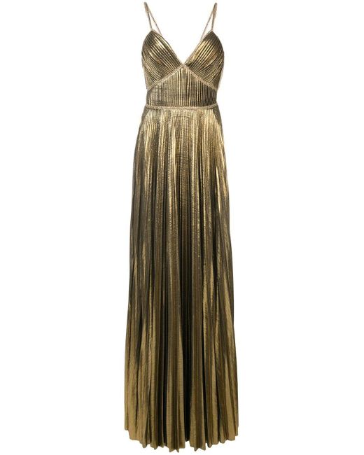Marchesa notte Yellow Metallic Pleated Gown