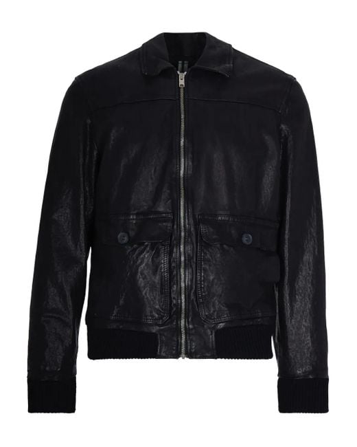 DFOUR® Black Zip-Up Leather Jacket for men