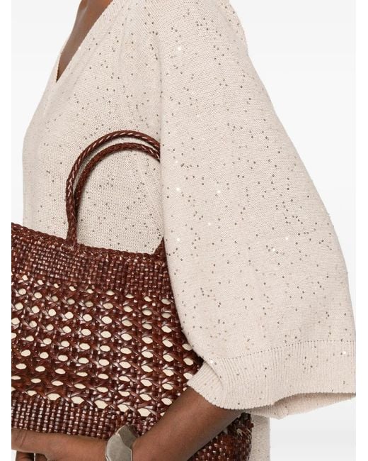 Panicale White Sequin V-Neck Midi Dress
