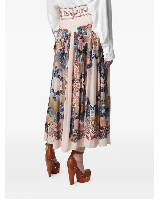 Farm Rio White Belted Floral Midi Skirt