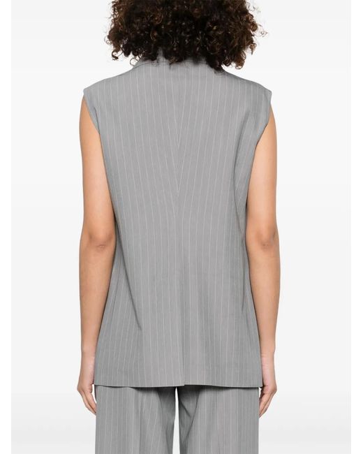 Tagliatore Gray Tailored Sleeveless Blazer With-Tone Buttons