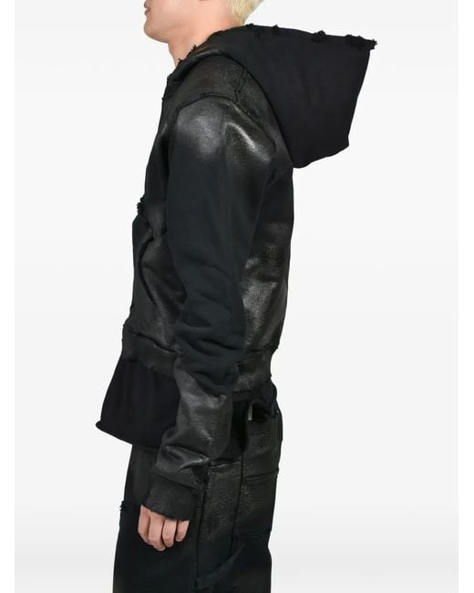 FILTH Black Waxed Distressed-Effect Zip-Up Hoodie for men