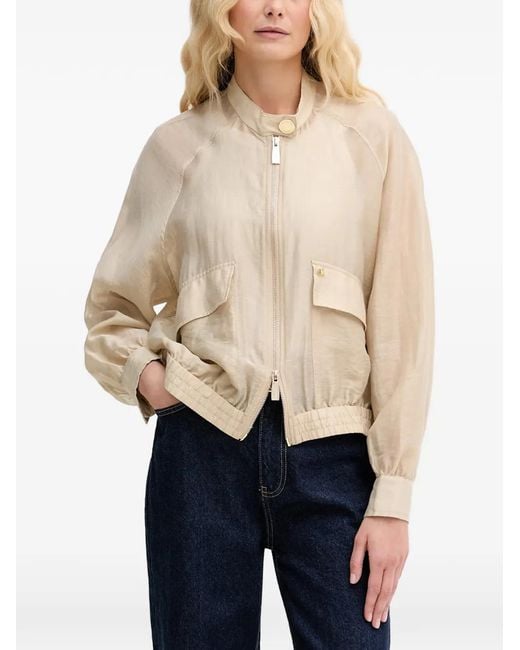 Lola Casademunt Natural Logo-Plaque Zip-Up Bomber Jacket