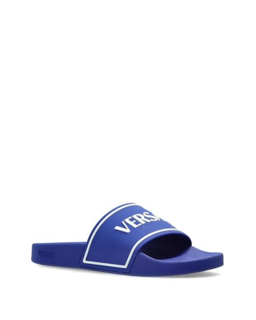 Versace Blue Logo-Embossed Slides for men