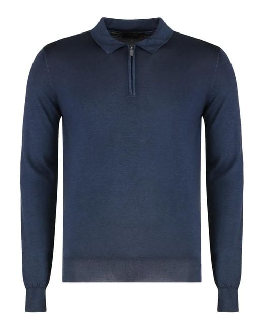 Moorer Blue Vasto-Xw Zip Polo Shirt for men