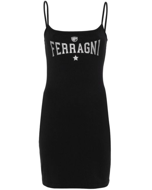 Chiara Ferragni Black Glitter-logo Dress