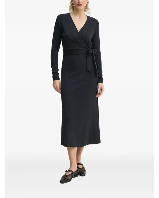 Marc O' Polo Black Wrap-tie Long-sleeve Midi Dress