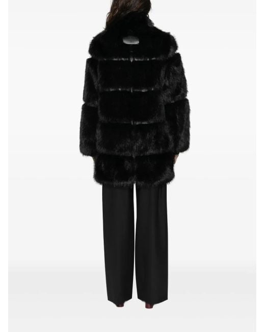 Patrizia Pepe Black Faux Fur Midi Jacket