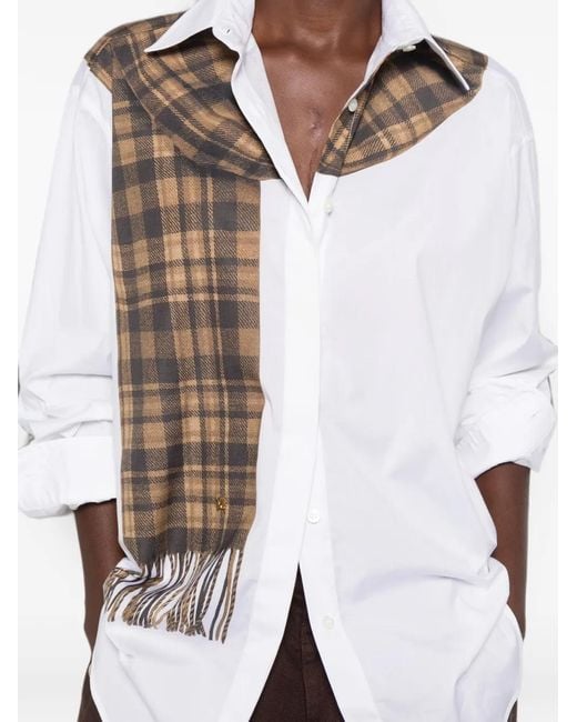 Moschino White Check-Pattern Scarf-Print Shirt