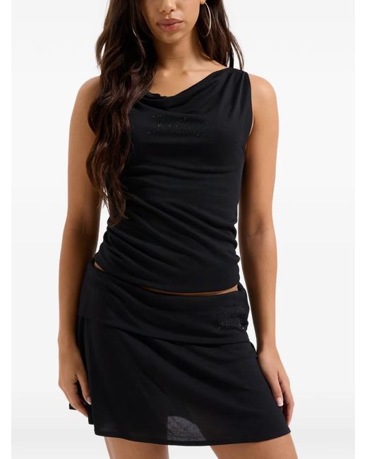 Juicy Couture Black Diamanté-Logo Draped Top