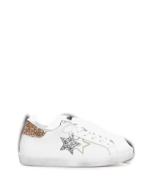 2 Star White Prime Star Glitter-Patch Sneakers
