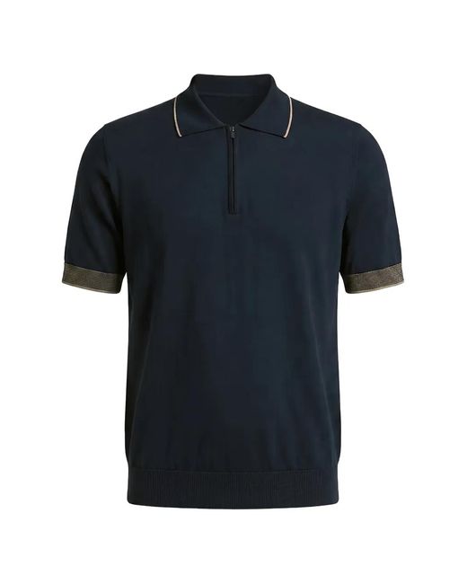 Peserico Blue Zip-Fastening Fine-Knit Polo Shirt for men