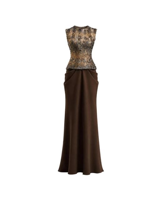 Gemy Maalouf White Textured-Bodice Draped Dress