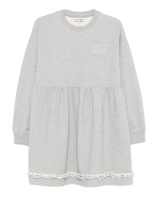 Ganni White Lace-Trim Mini Dress